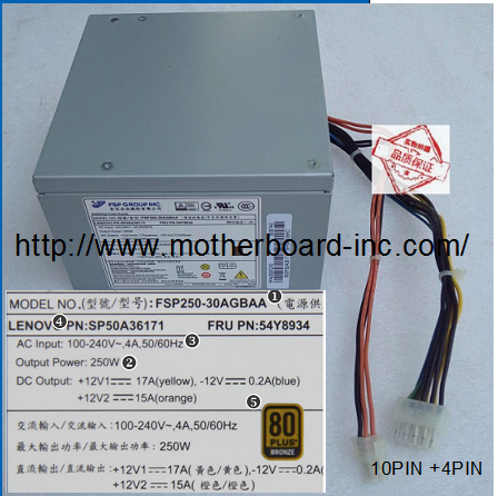 NEW Lenovo Thinkserver TS150 M900 250 Watt Power Supply 54Y8934 SP50A36171